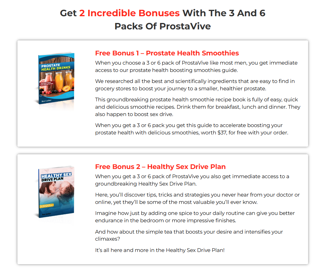 Free digital bonuses included with ProstaVive 3-bottle and 6-bottle packages